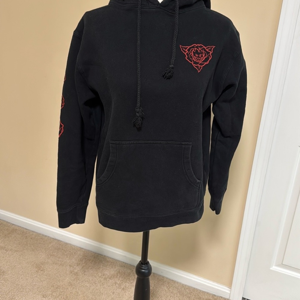 Black Hoodie with Red Rose Design